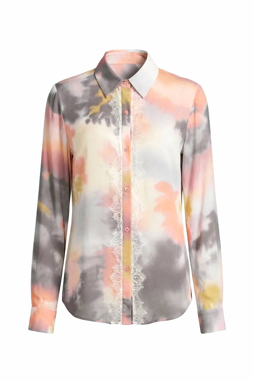 NEW LE SUPERBE women's button up collared shirt in ojai tie dye